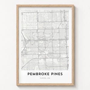 Stadtplan von Pembroke Pines, minimalistischer Stadtplan, Straßenkunst, Reisedeko