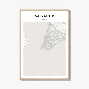 Póster con mapa de Salvador, impresión de mapa de Salvador, arte mural de viaje de Salvador, mapa personalizado de Salvador, Brasil