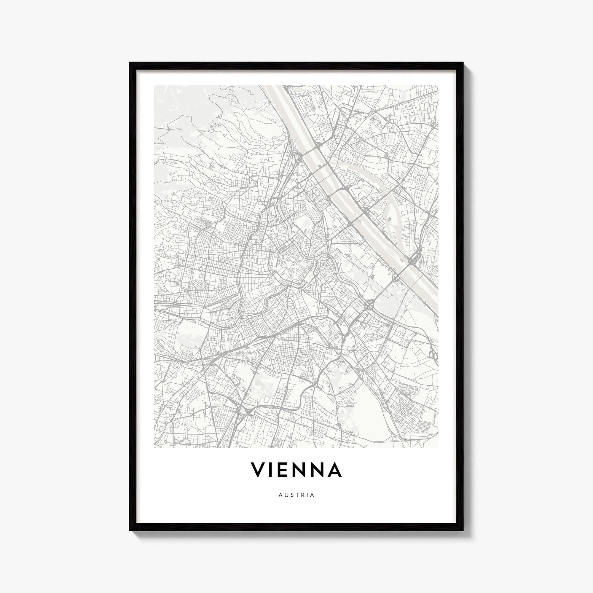 Vienna Map Poster, Minimalist City Print, Street Wall Art, Travel