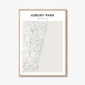 Cartaz do mapa de Asbury Park, impressão do mapa de Asbury Park, arte de parede de viagem de Asbury Park, mapa personalizado de Asbury Park, Nova Jersey