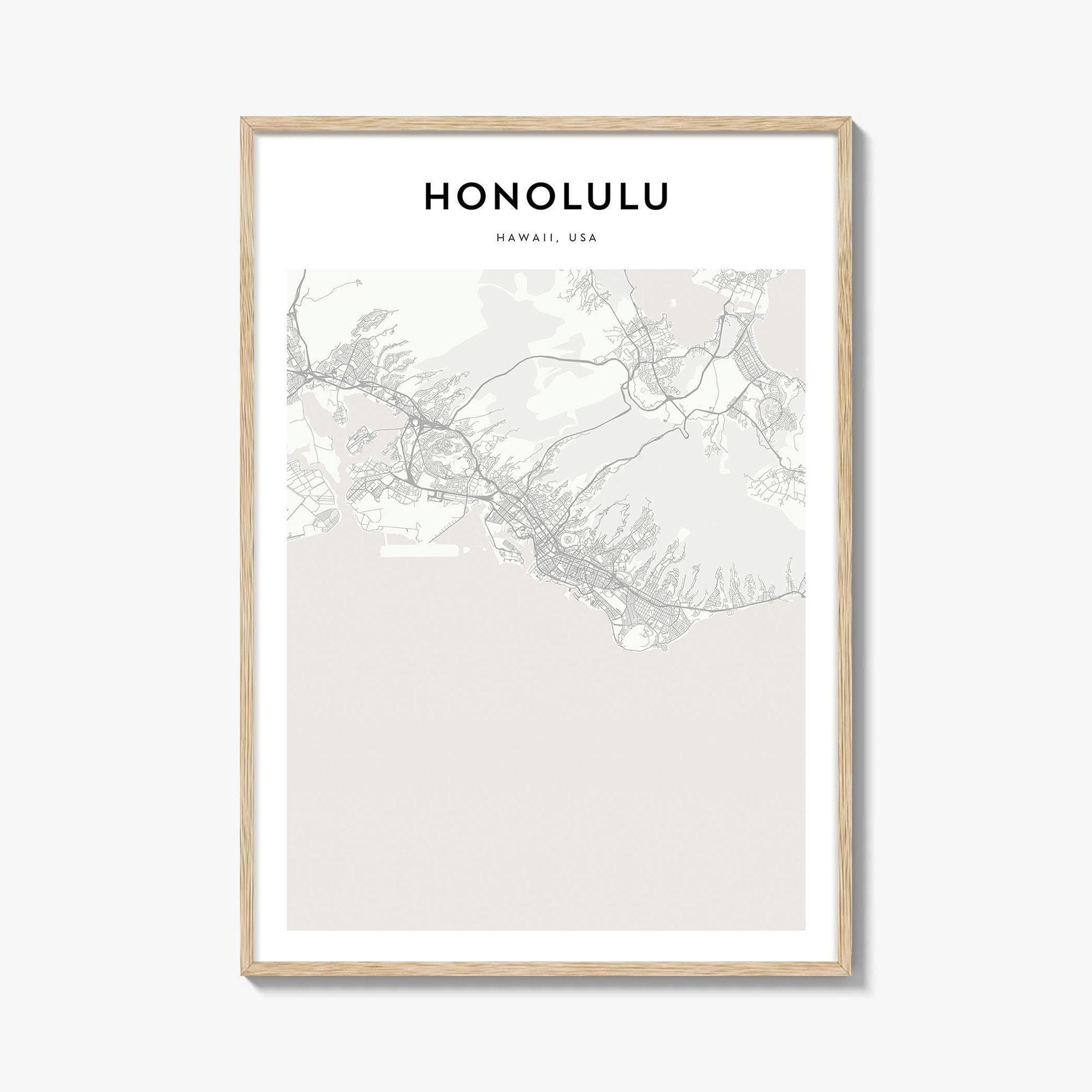 Honolulu Map Poster, Honolulu Map Print, Honolulu Travel Wall Art, Honolulu Personalized Map, Hawaii