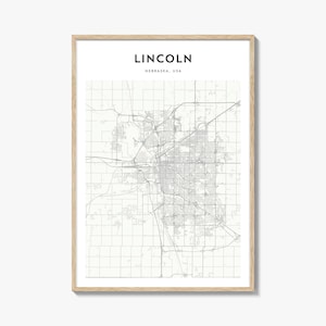 Lincoln-kaartposter, Lincoln-kaartafdruk, Lincoln Travel Wall Art, Lincoln gepersonaliseerde kaart, Nebraska