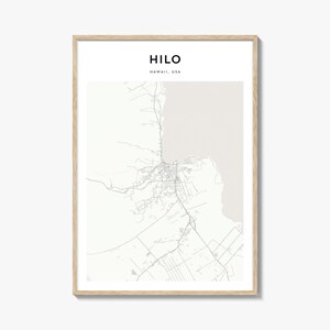 Hilo Map Print, Hawaii Poster, USA Wall Art, Big Island Custom Street Decor