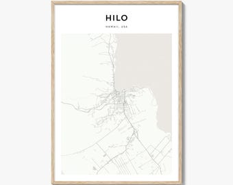 Impresión del mapa de Hilo, póster de Hawái, arte mural de EE. UU., decoración urbana personalizada de la Isla Grande