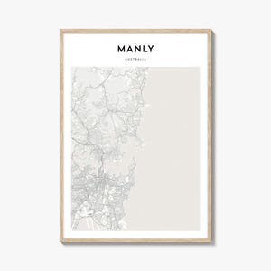 Manly-kaartposter, Manly-kaartafdruk, Manly Travel Wall Art, Manly-gepersonaliseerde kaart, Australië