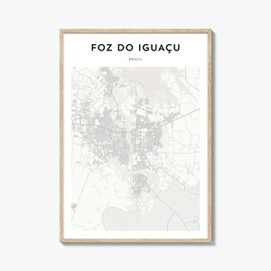 Cartel del mapa de Foz do Iguacu, impresión de mapas de Foz do Iguacu, arte de la pared de viaje de Foz do Iguacu, mapa personalizado de Foz do Iguacu, Brasil