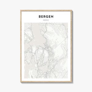 Bergen Map Poster, Bergen Map Print, Bergen Travel Wall Art, Bergen Personalized Map, Norway