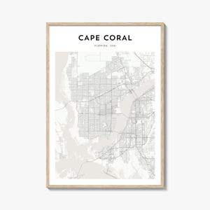 Cape Coral kaartposter, Cape Coral kaartafdruk, Cape Coral reizen kunst aan de muur, Cape Coral gepersonaliseerde kaart, Florida
