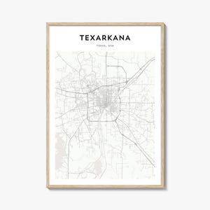 Texarkana Map Print, Texas Poster, USA Wall Art, Ark-La-Tex Custom Street Decor