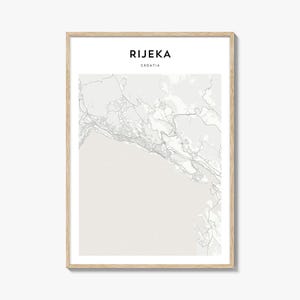 Stampa della mappa di Rijeka, poster della Croazia, arte della parete Hrvatska, decorazione stradale personalizzata dell'Adriatico