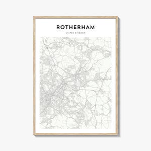 Rotherham Map Poster, Rotherham Map Print, Rotherham Travel Wall Art, Rotherham Personalized Map, United Kingdom
