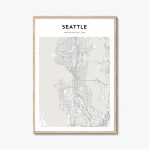 Kaartposter Seattle, kaartdruk Seattle, reiskunst aan de muur Seattle, gepersonaliseerde kaart Seattle, Washington