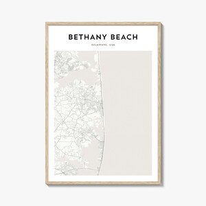 Cartaz do mapa de Bethany Beach, impressão do mapa de Bethany Beach, arte de parede de viagem de Bethany Beach, mapa personalizado de Bethany Beach, Delaware