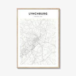 Lynchburg Map Poster, Lynchburg Map Print, Lynchburg Travel Wall Art, Lynchburg Personalized Map, Virginia