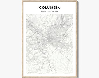 Columbia Map Print, South Carolina Poster, USA Wall Art, Columbia Custom Street Decor