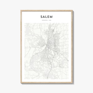 Affiche de carte de Salem, Oregon, impression de carte de Salem, art mural voyage Salem, carte personnalisée Salem,