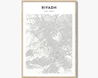 Impresión del mapa de Riad, póster de Arabia Saudita, arte mural de Arabia Saudita, decoración urbana personalizada de Riad