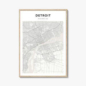 Detroit Map Poster, Detroit Map Print, Detroit Travel Wall Art, Detroit Personalized Map, Michigan