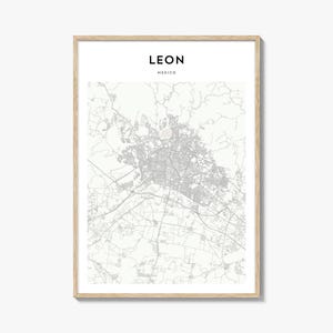 Leon Mexico Map Poster, Leon Map Print, Leon Travel Wall Art, Leon Personalized Map,