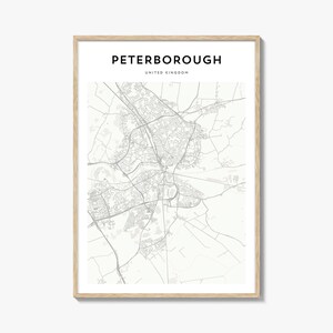 Cartaz do mapa de Peterborough, impressão do mapa de Peterborough, arte de parede de viagem de Peterborough, mapa personalizado de Peterborough, Reino Unido