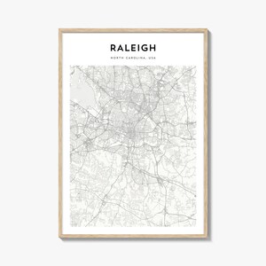 Cartaz do mapa de Raleigh, impressão do mapa de Raleigh, arte de parede de viagem de Raleigh, mapa personalizado de Raleigh, Carolina do Norte