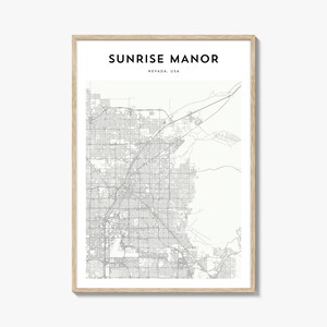 Sunrise Manor kaart poster, Sunrise Manor kaart afdrukken, Sunrise Manor reizen kunst aan de muur, Sunrise Manor gepersonaliseerde kaart, Nevada