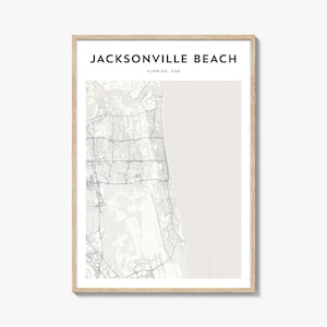 Jacksonville Beach kaart poster, Jacksonville Beach kaart print, Jacksonville Beach reizen kunst aan de muur, Florida