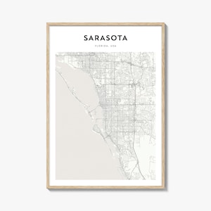 Sarasota-kaartposter, Sarasota-kaartafdruk, Sarasota Travel Wall Art, Sarasota-gepersonaliseerde kaart, Florida