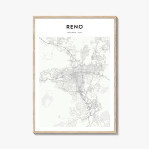 Pôster de mapa de Reno, impressão de mapa de Reno, arte de parede de viagem de Reno, mapa personalizado de Reno, Nevada