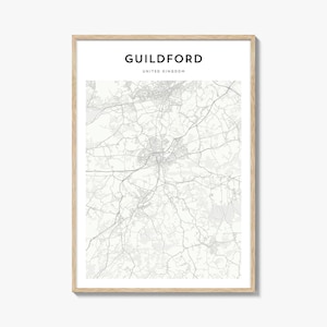 Guildford Map Poster, Guildford Map Print, Guildford Travel Wall Art, Guildford Personalized Map, United Kingdom
