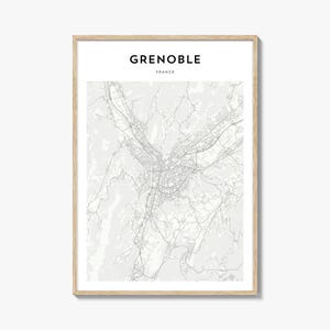 Póster con mapa de Grenoble, impresión de mapa de Grenoble, arte mural de viaje de Grenoble, mapa personalizado de Grenoble, Francia