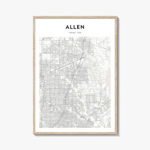 Allen Map Poster, Allen Map Print, Allen Travel Wall Art, Allen Personalized Map, Texas