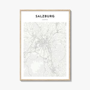 Cartaz do mapa de Salzburgo, impressão do mapa de Salzburgo, arte de parede de viagem de Salzburgo, mapa personalizado de Salzburgo, Áustria