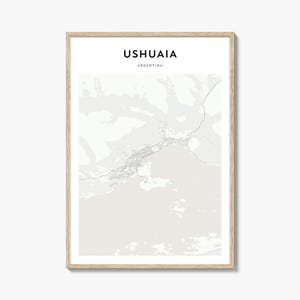 Cartaz do mapa de Ushuaia, impressão do mapa de Ushuaia, arte de parede de viagem de Ushuaia, mapa personalizado de Ushuaia, Argentina