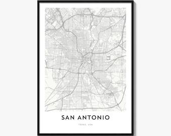 San Antonio Map Poster, Minimalist City Print, Texas Wall Art
