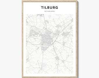 Impresión del mapa de Tilburgo, póster de los Países Bajos, arte mural holandés, decoración urbana personalizada de Holanda