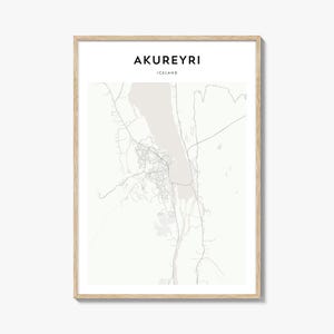 Affiche de carte d'Akureyri, impression de carte d'Akureyri, art mural de voyage d'Akureyri, carte personnalisée d'Akureyri, Islande