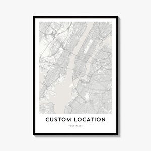 Carte personnalisée de n'importe quelle ville, impression minimaliste de rue personnalisée, format sur mesure, sur toile ou en téléchargement numérique