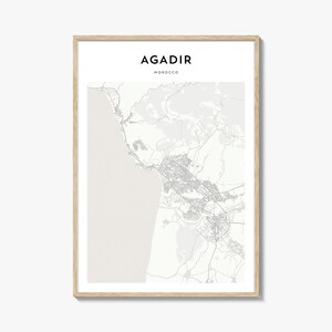 Affiche de carte d'Agadir, impression de carte d'Agadir, art mural voyage Agadir, carte personnalisée Agadir, Maroc