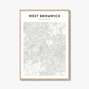 West Bromwich Karte Poster, West Bromwich Karte Druck, West Bromwich Reisewandkunst, West Bromwich personalisierte Karte, Vereinigtes Königreich