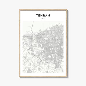 Impressão de mapa de Teerã, pôster do Irã, arte de parede persa, decoração de rua personalizada de Teerã