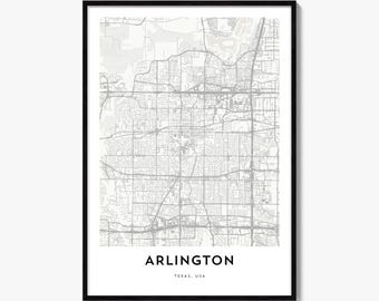 Arlington Map Poster, Minimalist City Print, Texas Wall Art