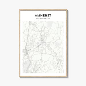 Amherst Map Print, Massachusetts Poster, USA Wanddeko,Monton Valley Benutzerdefinierte Straßendekor