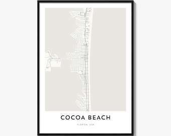 Cocoa Beach Map Poster, Minimalist City Print, Florida Wall Art