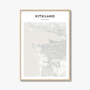 Impressão de mapa de Kitsilano, pôster de Vancouver, arte de parede do Canadá, decoração de rua personalizada da Colúmbia Britânica