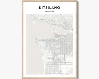 Kitsilano Map Print, Vancouver Poster, Canada Wall Art, BC Custom Street Decor