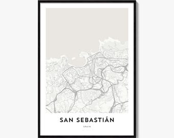 San Sebastian Map Poster, Minimalist City Print, Spain Wall Art