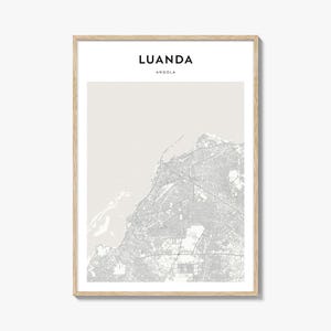 Póster con mapa de Luanda, impresión de mapa de Luanda, arte mural de viaje de Luanda, mapa personalizado de Luanda, Angola