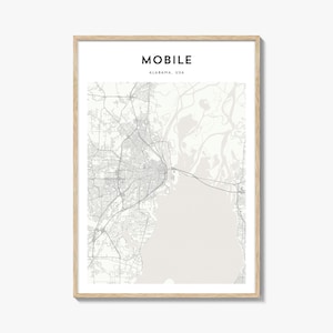 Mobile Map Poster, Mobile Map Print, Mobile Travel Wall Art, Mobile Personalized Map, Alabama