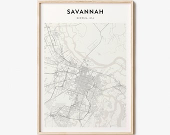 Cartel del mapa de Savannah, impresión del mapa de Savannah, arte del mapa personalizado de Savannah, arte de la pared de Savannah, cartel de viaje de Savannah, regalo de viaje